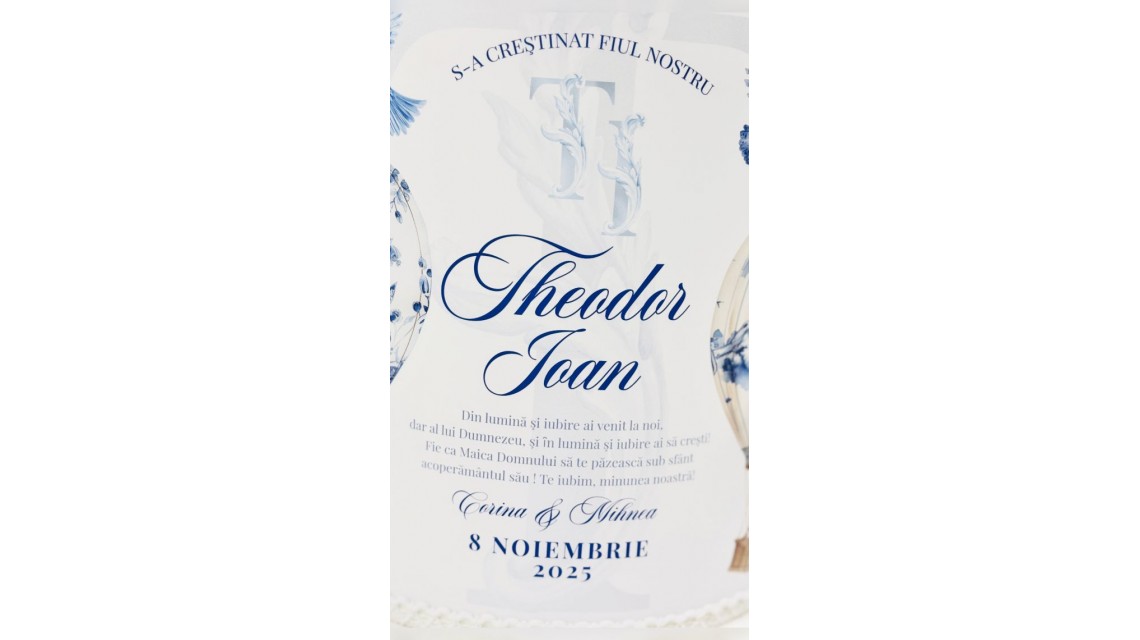 Trusou botez baietel Hot Air Balloon Blue Toile cu baloane de aer cald design elegant 23